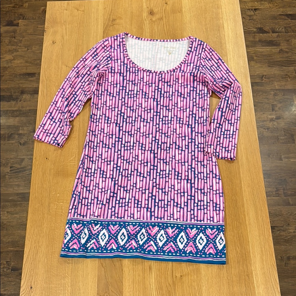 Lily Pulitzer Pink and Blue Geometric Pattern Women's Dress
